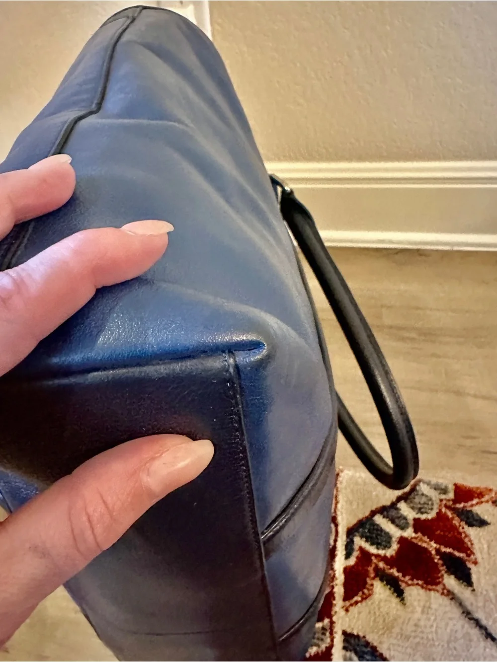 Coach Vintage Blue Navy Color Block Leather Perry Business Tote with Black Trim - Picture 15 of 16